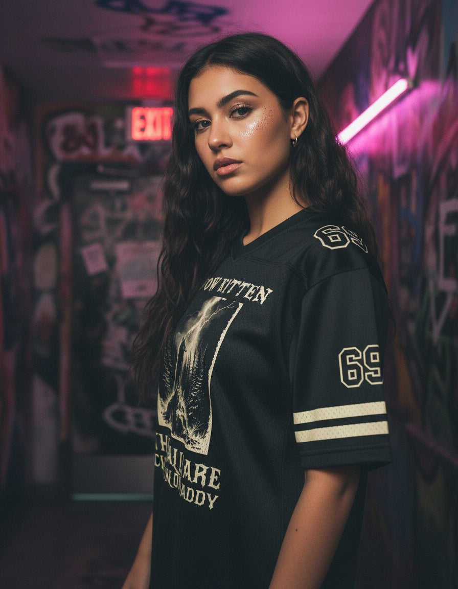 Not Now Kitten, The Walls Are Closing In On Daddy Mesh Jersey — worn by a model