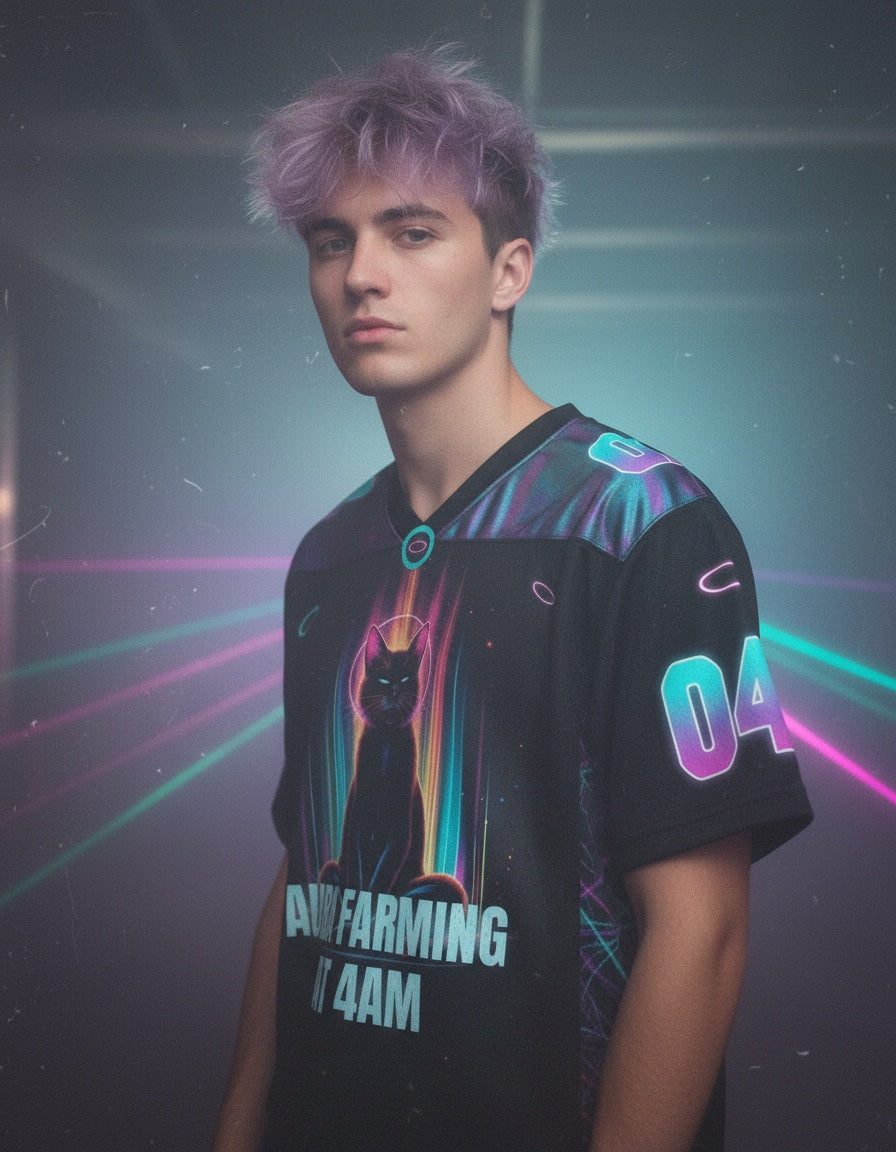 Aura Farming At 4AM Mesh Jersey — worn by a model