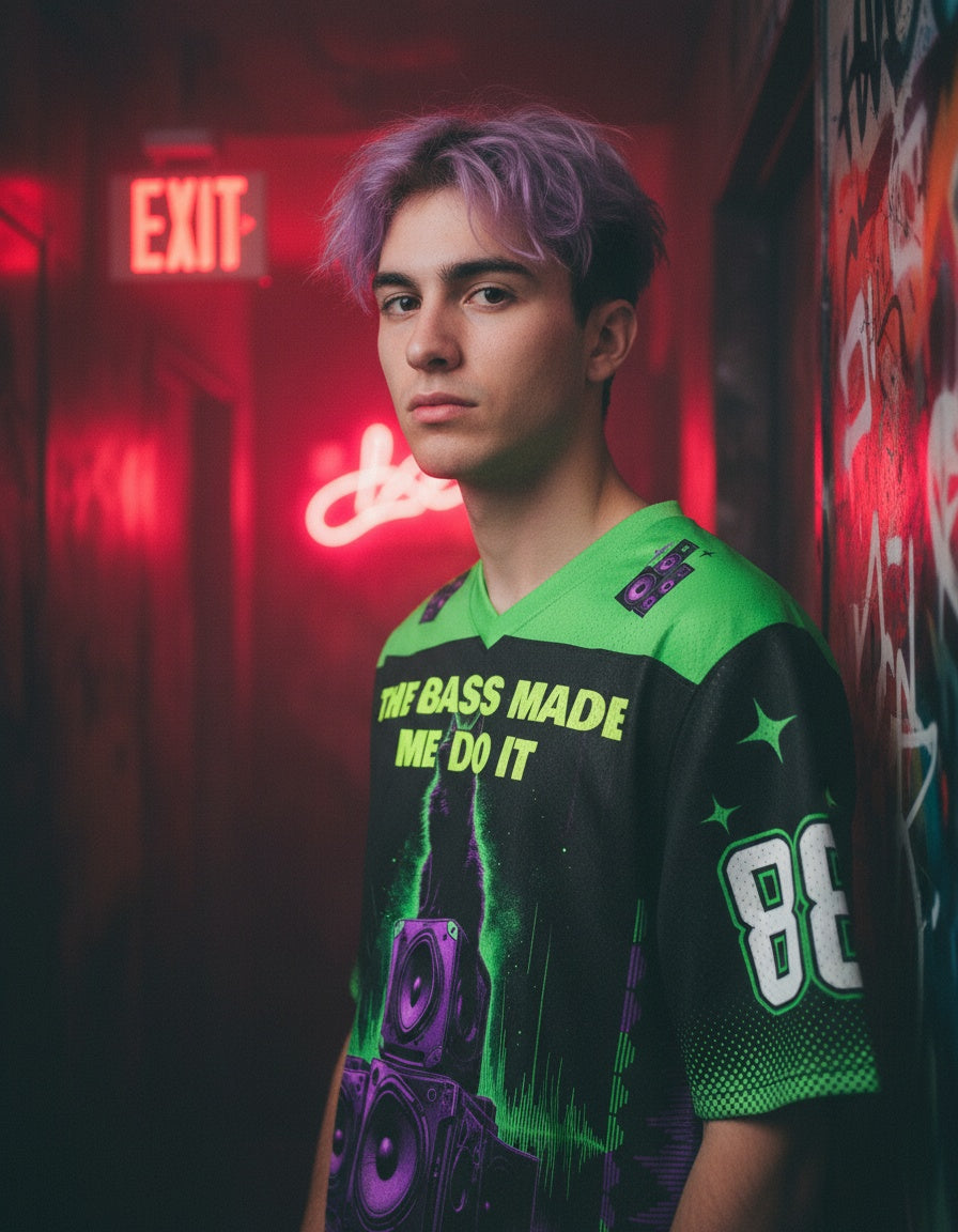 The Bass Made Me Do It Mesh Jersey — worn by a model