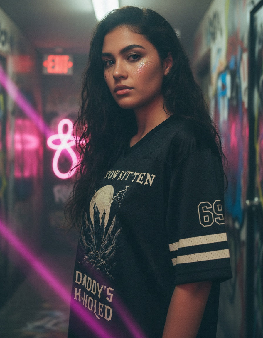 Not Now Kitten, Daddy's K-Holed Mesh Jersey — worn by a model