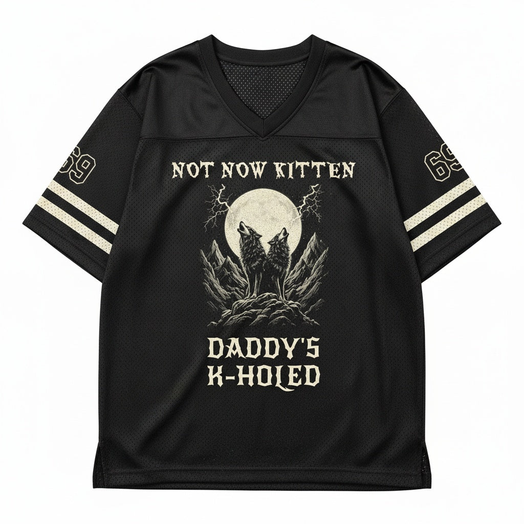 Not Now Kitten, Daddy's K-Holed Mesh Jersey — design