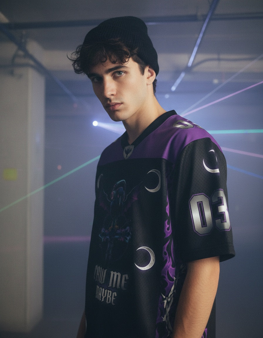 Caw Me Maybe Mesh Jersey — worn by a model