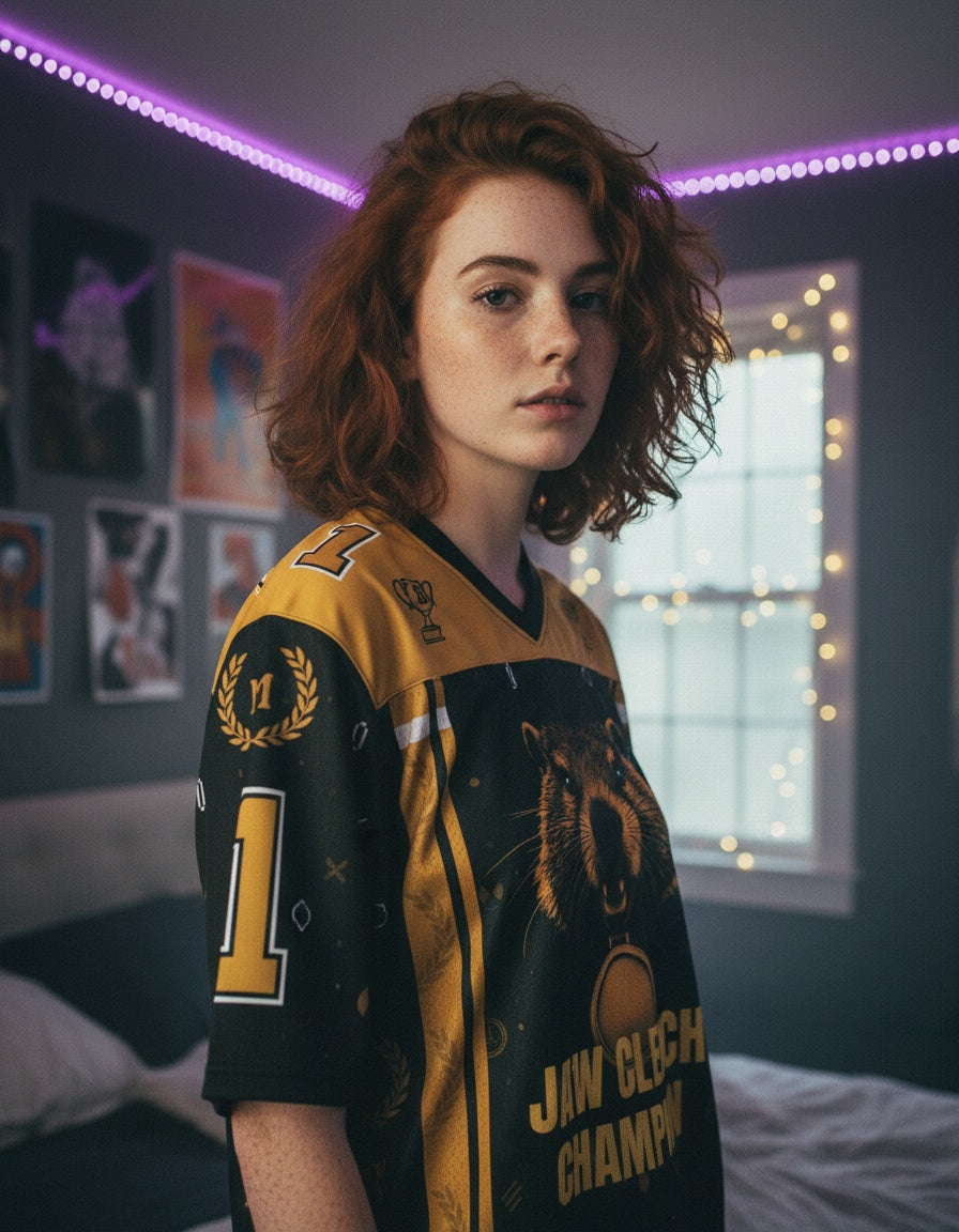 Jaw Clench Champion Mesh Jersey — worn by a model