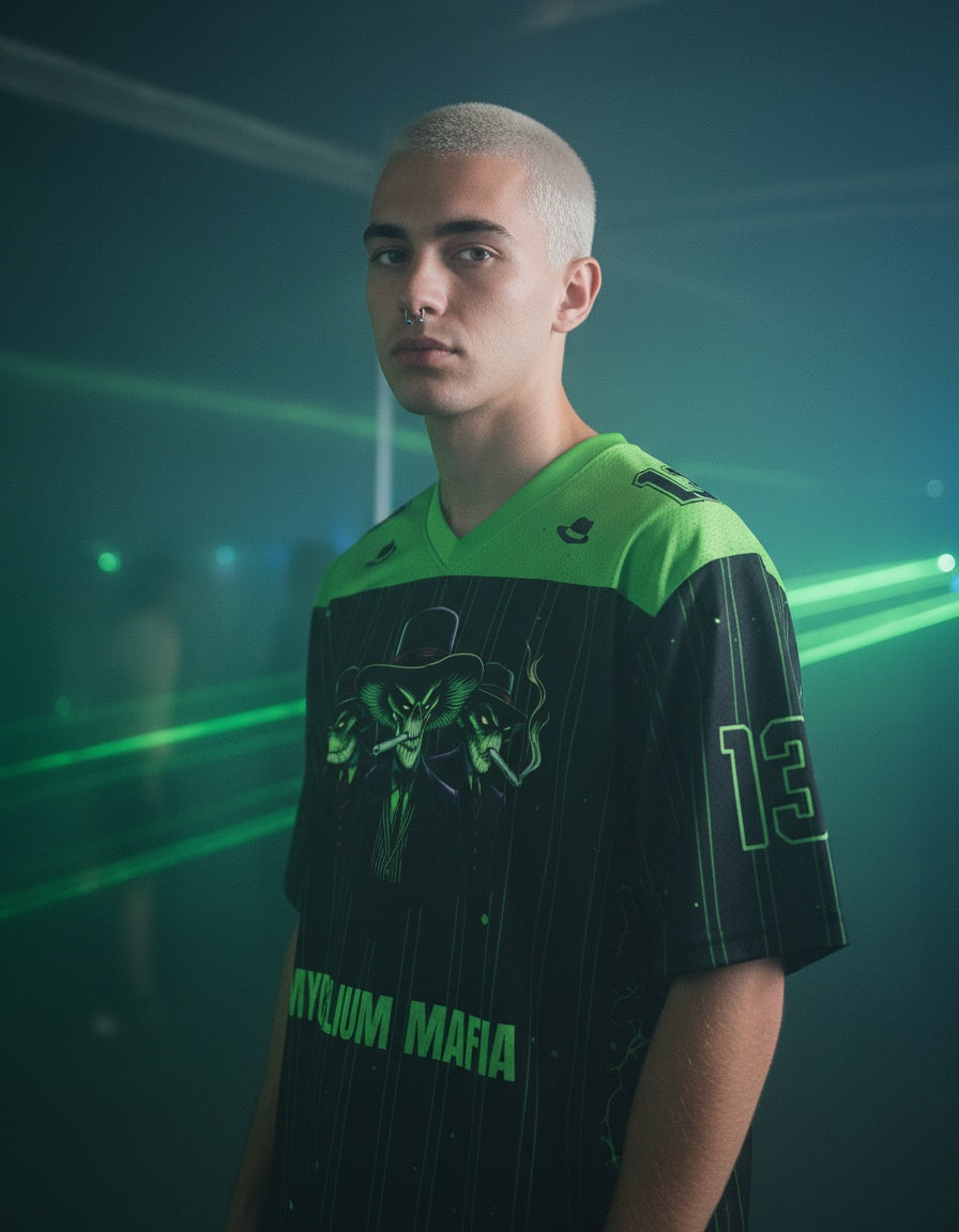 Mycelium Mafia Mesh Jersey — worn by a model