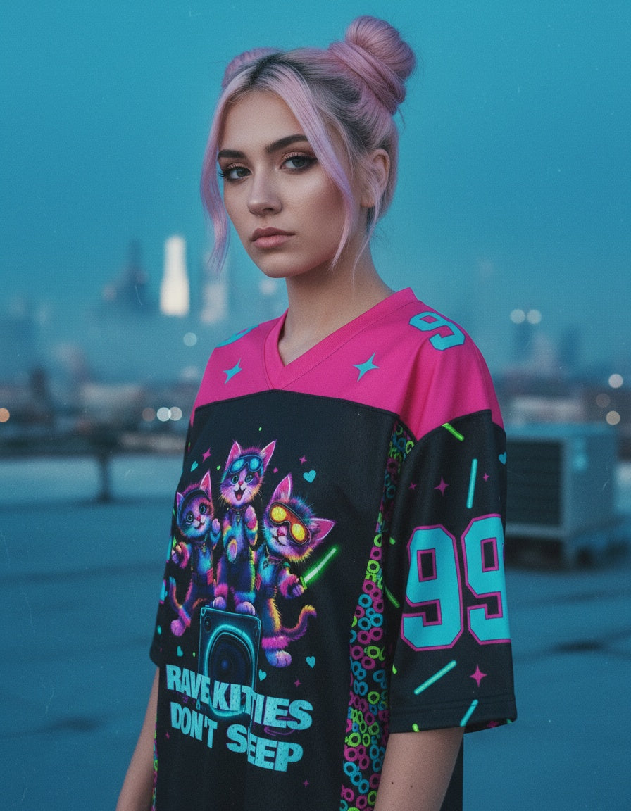 Rave Kitties Don't Sleep Mesh Jersey — worn by a model